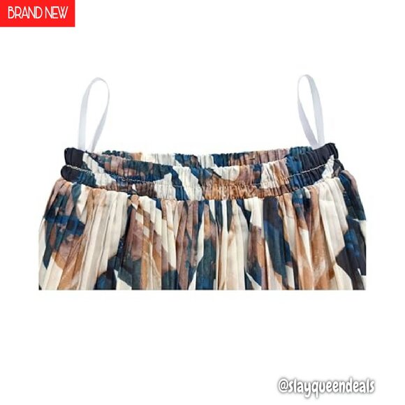 Women's Pleated Chiffon Skirt Elastic Waist A-Line Midi Length - Picture 6 of 8